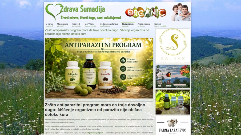 Članak o VIDAR antiparazitnom programu na portalu Zdrava Šumadija