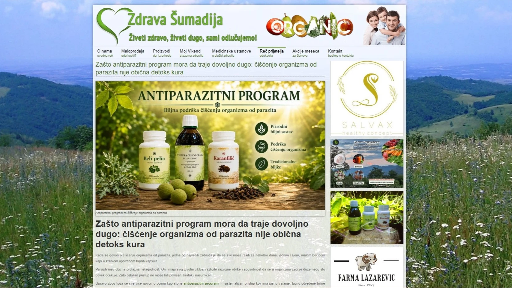 Članak o VIDAR antiparazitnom programu na portalu Zdrava Šumadija